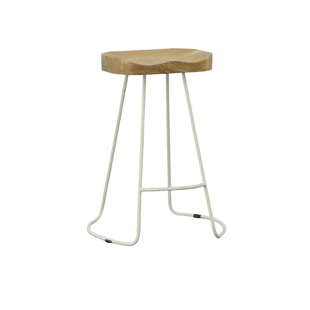 25" Metal Base Saddle Seat Counter Stool - Set of 2 - Natural Seat - White Base. Picture 1