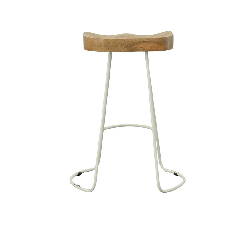 25" Metal Base Saddle Seat Counter Stool - Set of 2 - Natural Seat - White Base. Picture 3