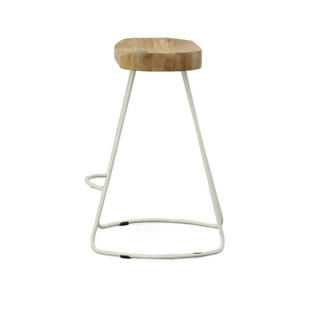 25" Metal Base Saddle Seat Counter Stool - Set of 2 - Natural Seat - White Base. Picture 2