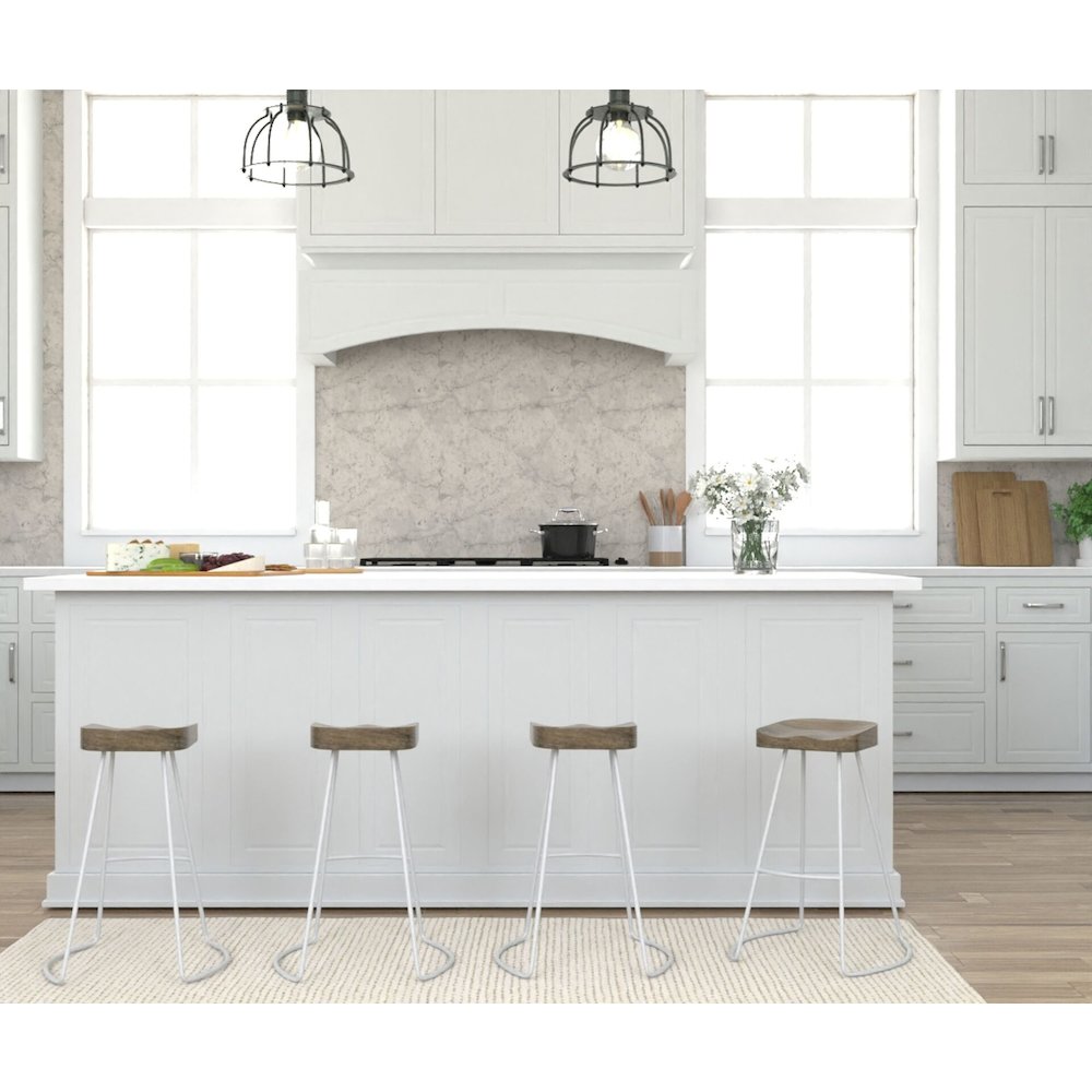 25" Metal Base Saddle Seat Counter Stool - Set of 2 - Natural Seat - White Base. Picture 7