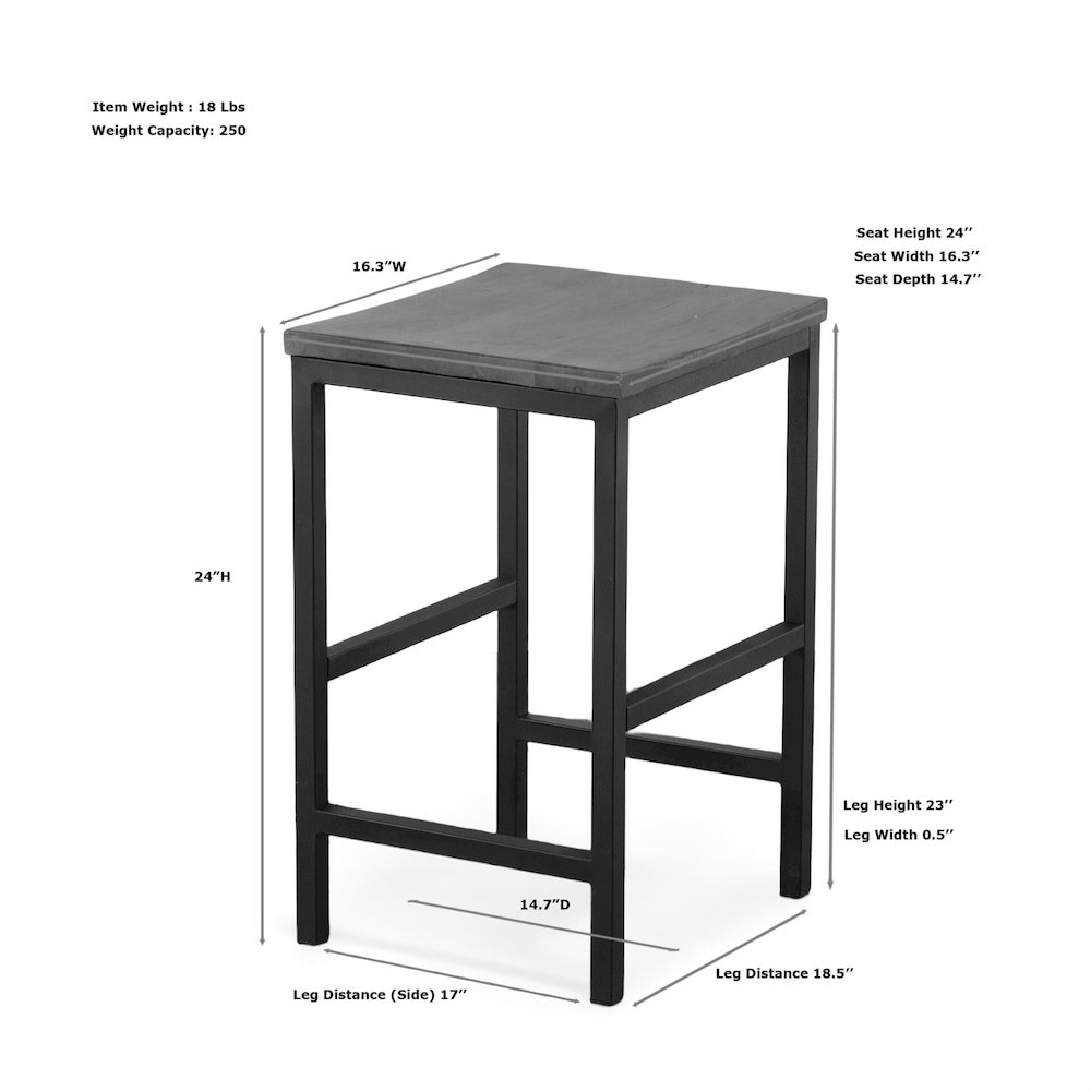 Aileen 24" Square Seat Counter Stool - Chestnut/Black. Picture 4