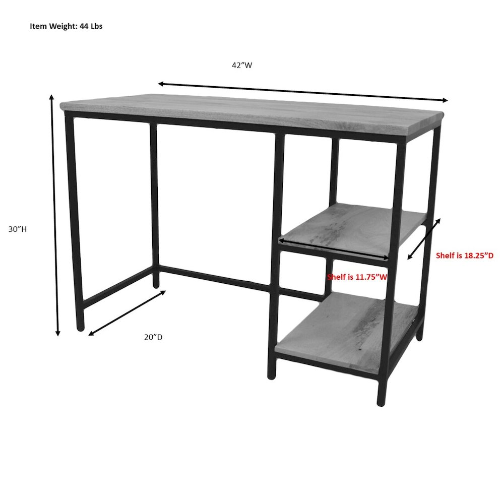 Brayden 42" Wide Two Shelf Metal and Wood Desk - Natural/Black. Picture 6