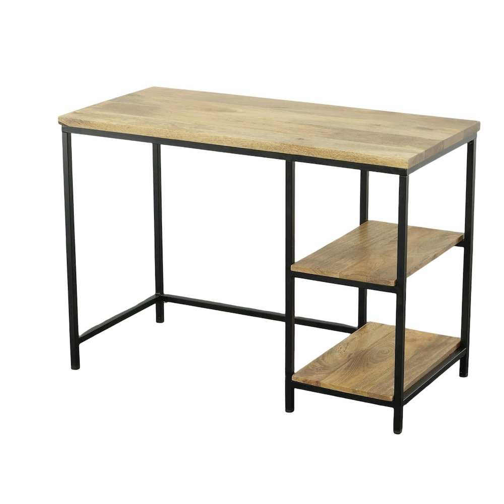 Brayden 42" Wide Two Shelf Metal and Wood Desk - Natural/Black. Picture 1