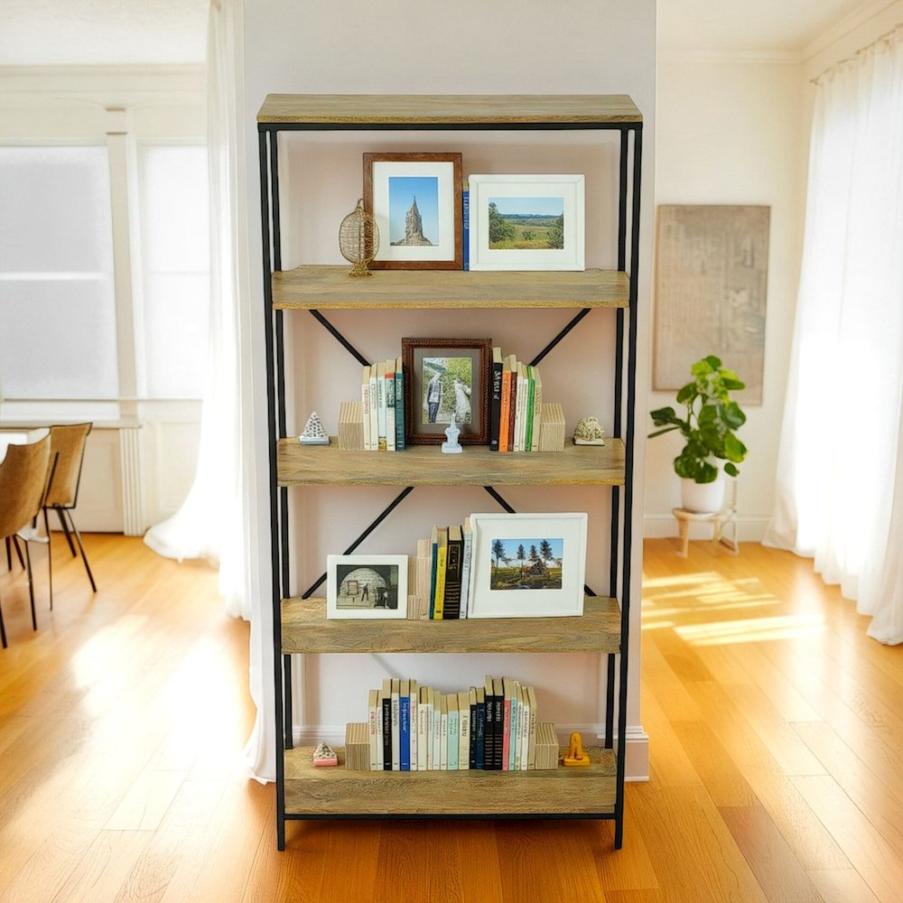 Brayden Tall Bookcase - Natural/Black. Picture 4