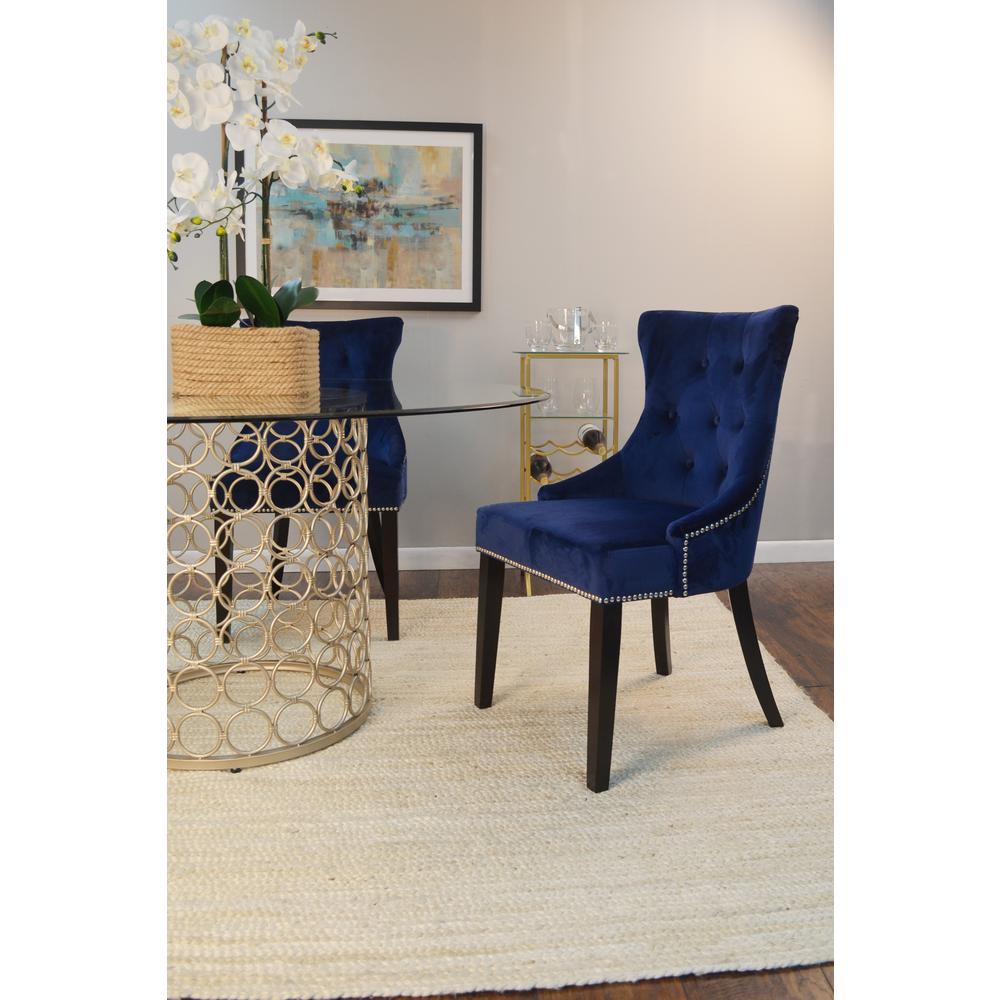 Julia Tufted Back Upholstered Chair - Set of 2 - Espresso - Navy Upholstery. Picture 10