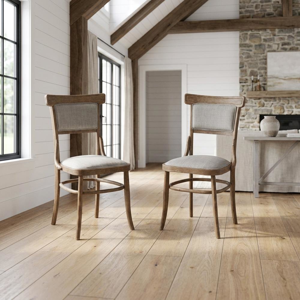Rubberwood Linen Dining Chairs, Dining Room, Vintage Honey, Linen, Set of 2. Picture 3