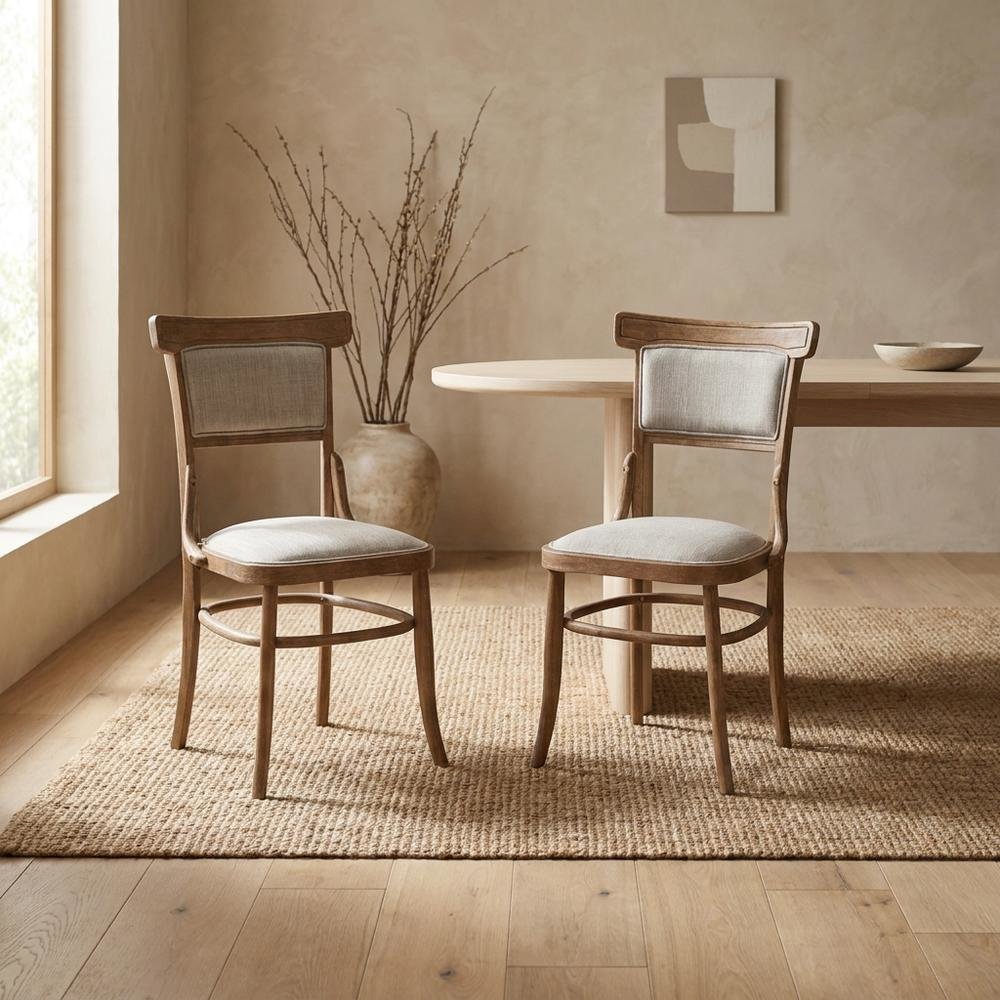 Rubberwood Linen Dining Chairs, Dining Room, Vintage Honey, Linen, Set of 2. Picture 4