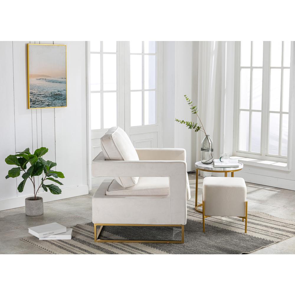 Adadon Velvet Upholstered Armchair - Cream. Picture 6