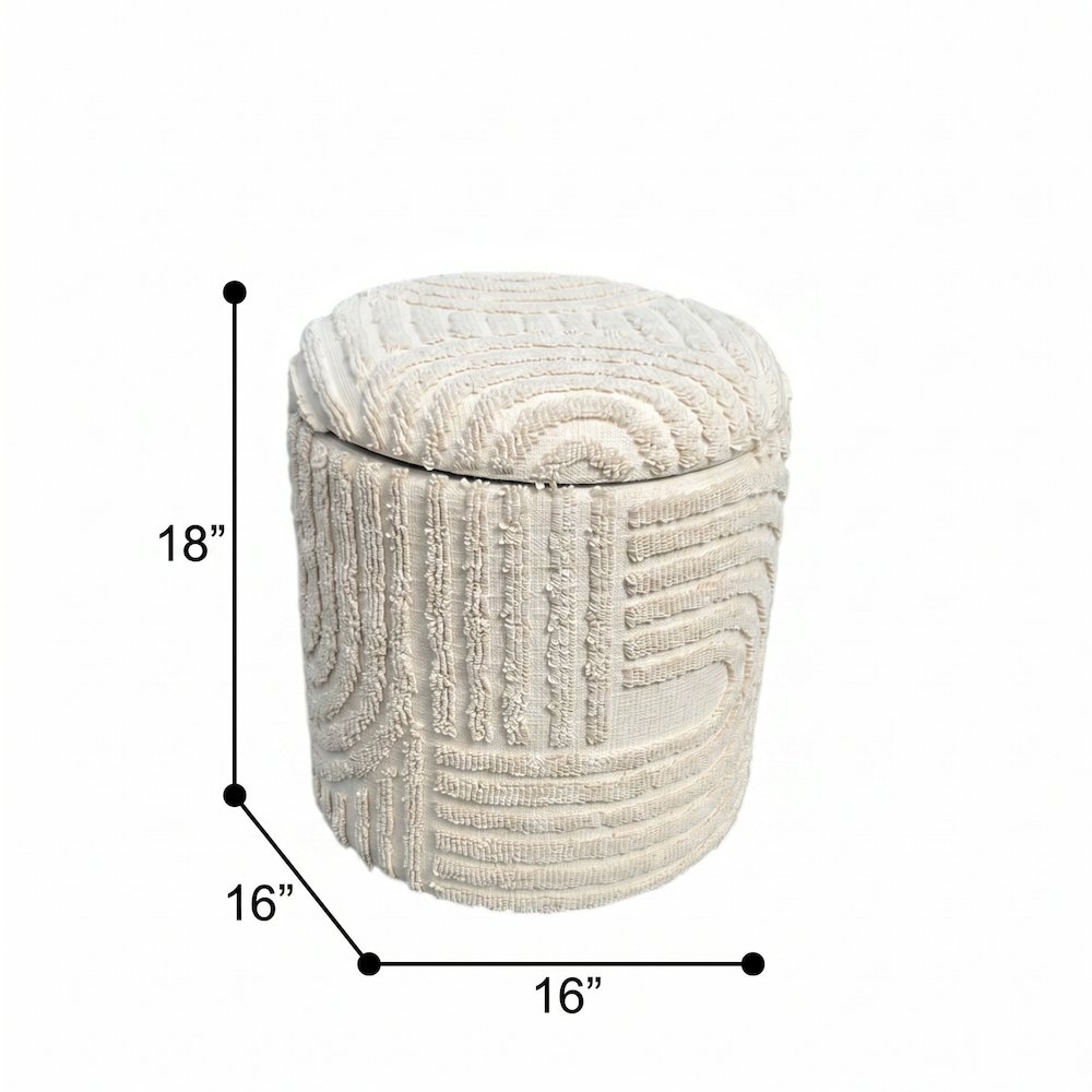 Handwoven Fabric Storage Ottoman - Multi-Purpose Foot Rest Beige. Picture 8