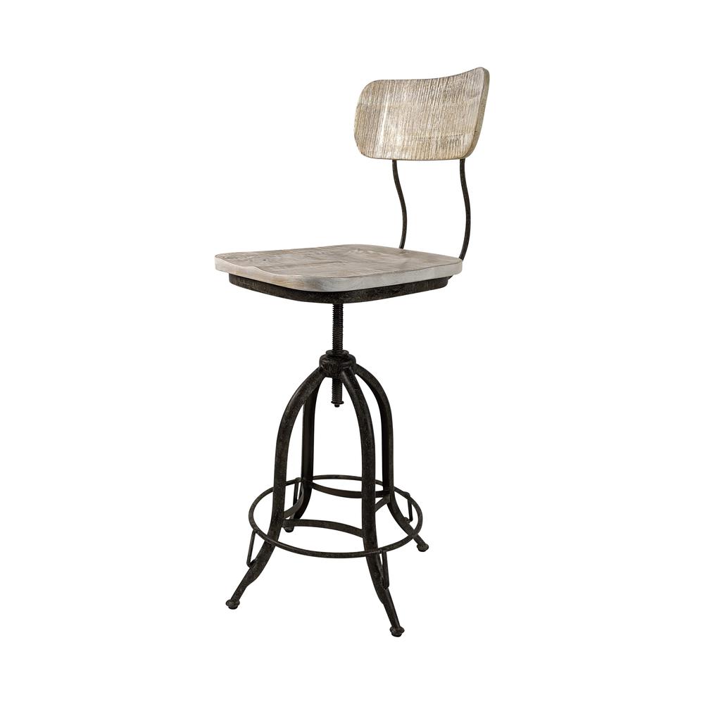 Mason Adjustable Barstool - Natural Driftwood Seat - Aged Iron Base. Picture 2