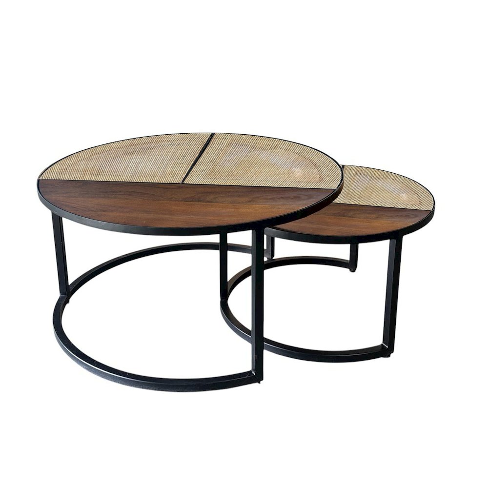 Cardinal 28" Round Nesting Coffee Table with Cane - Natural. Picture 1