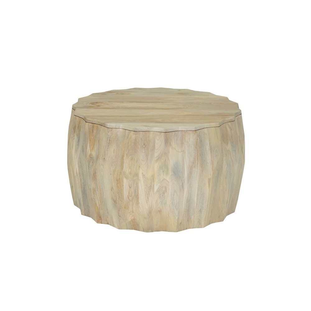 Facet 30" Diamond Carved Round Mango Wood Coffee Table, Walnut Finish. Picture 1