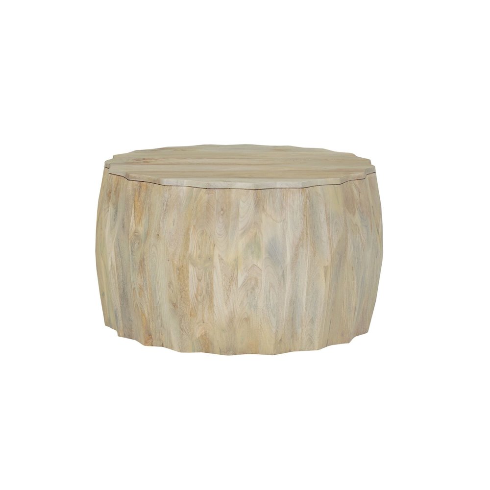 Facet 30" Diamond Carved Round Mango Wood Coffee Table, Walnut Finish. Picture 2