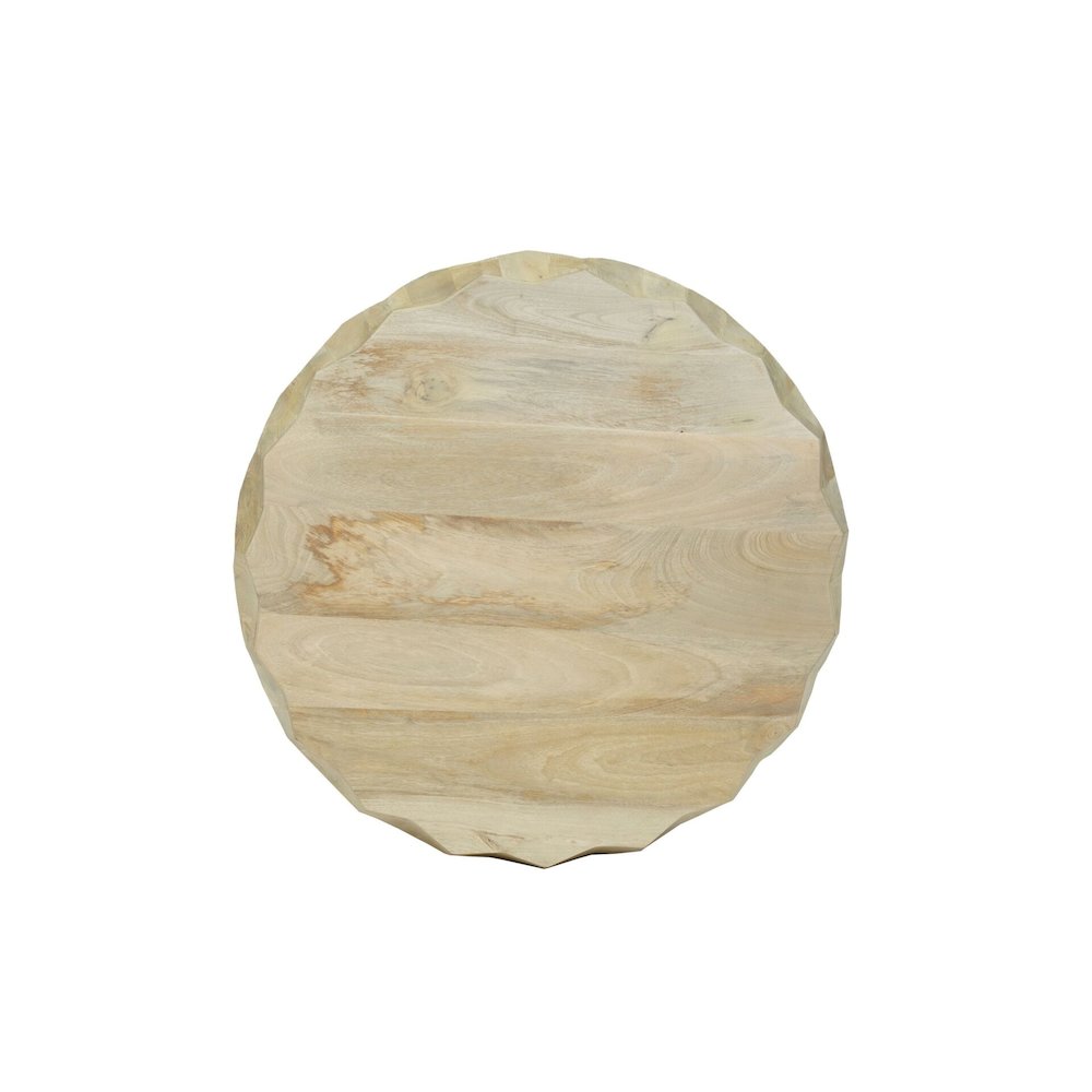 Facet 30" Diamond Carved Round Mango Wood Coffee Table, Walnut Finish. Picture 5