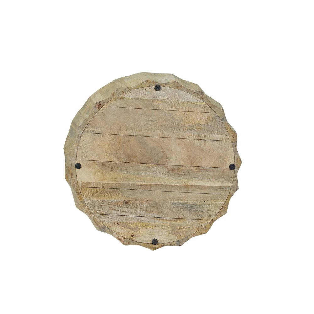 Facet 30" Diamond Carved Round Mango Wood Coffee Table, Walnut Finish. Picture 6