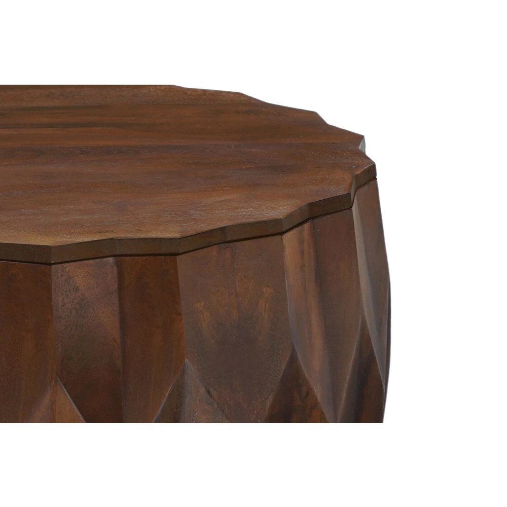 Lina 30" Diamond Facet Mango Wood Coffee Table - Walnut. Picture 3