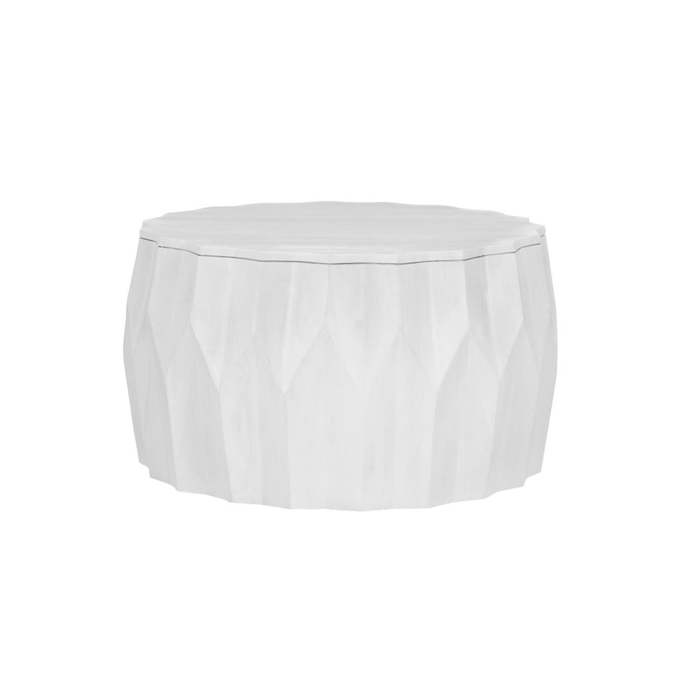 Facet 30" Diamond Carved Round Mango Wood Coffee Table, Walnut Finish. Picture 2