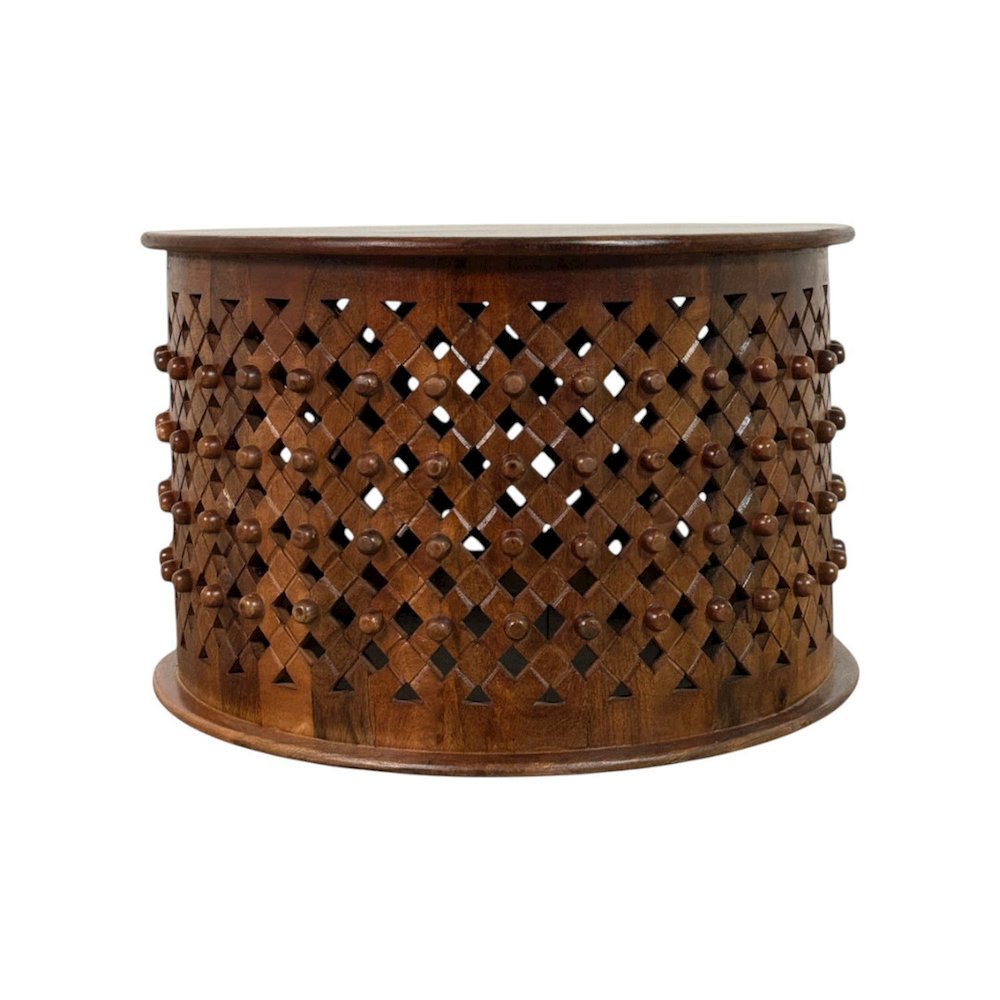 Artisan 30" Lattice Weave Mango Wood Coffee Table - Chestnut. Picture 2