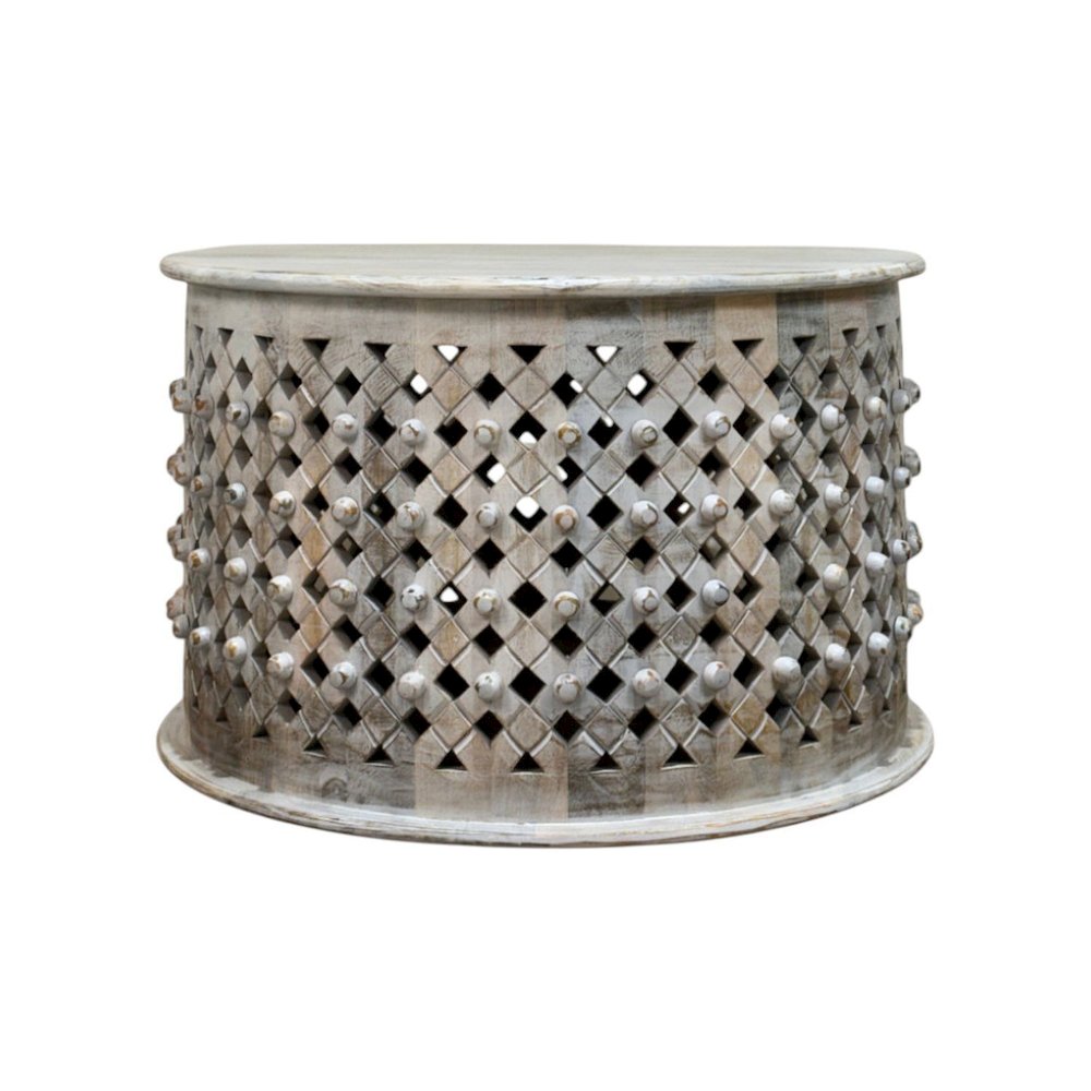 Artisan 30" Lattice Weave Mango Wood Coffee Table - Whitewash. Picture 3