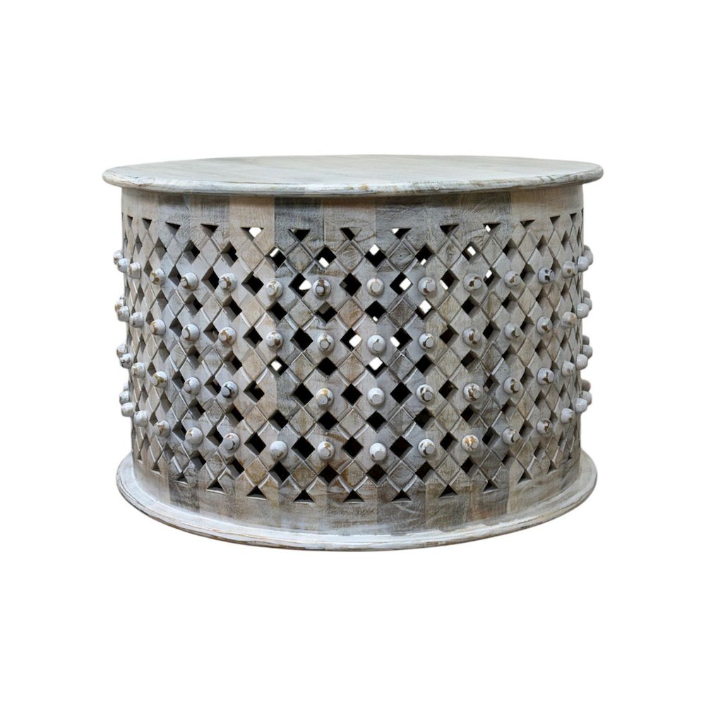 Artisan 30" Lattice Weave Mango Wood Coffee Table - Whitewash. Picture 2