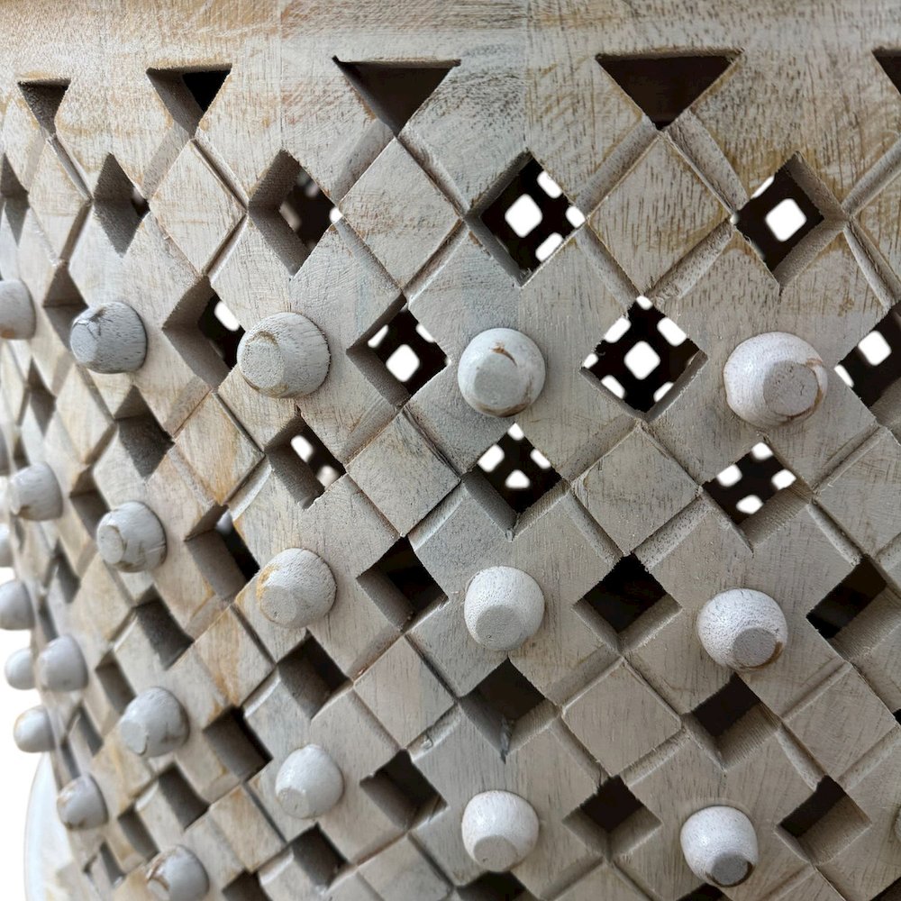 Artisan 30" Lattice Weave Mango Wood Coffee Table - Whitewash. Picture 5