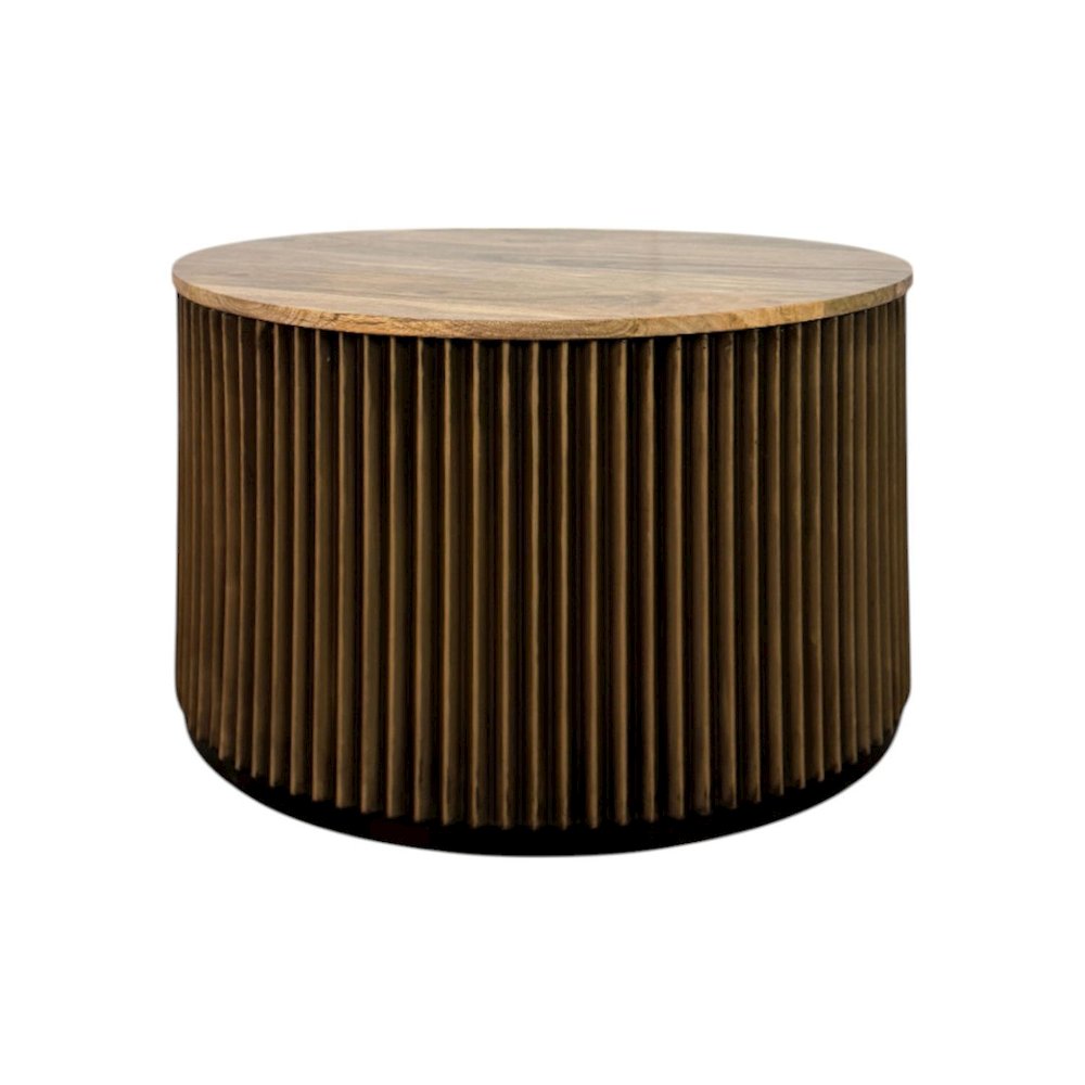 Harmony 30" Brass Groove Wood Top Coffee Table - Black Honed. Picture 1