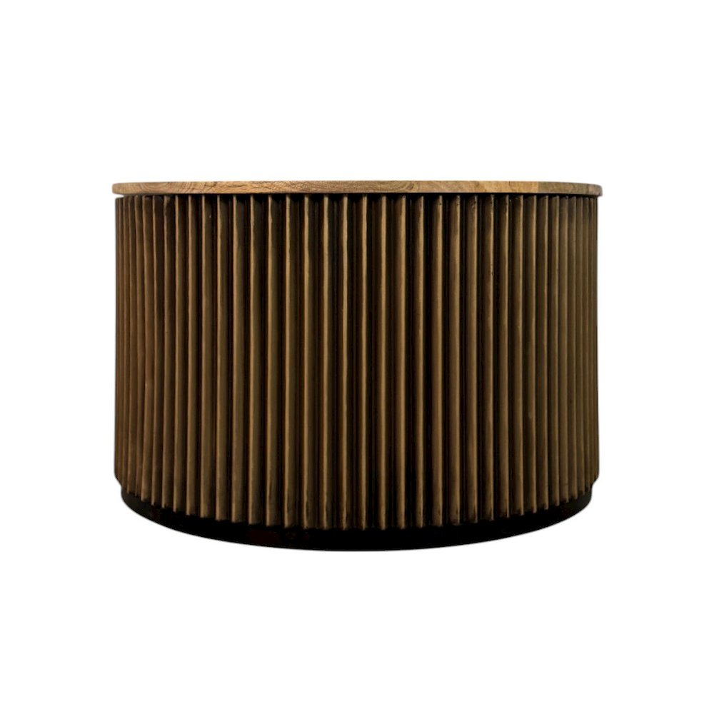 Harmony 30" Brass Groove Wood Top Coffee Table - Black Honed. Picture 2