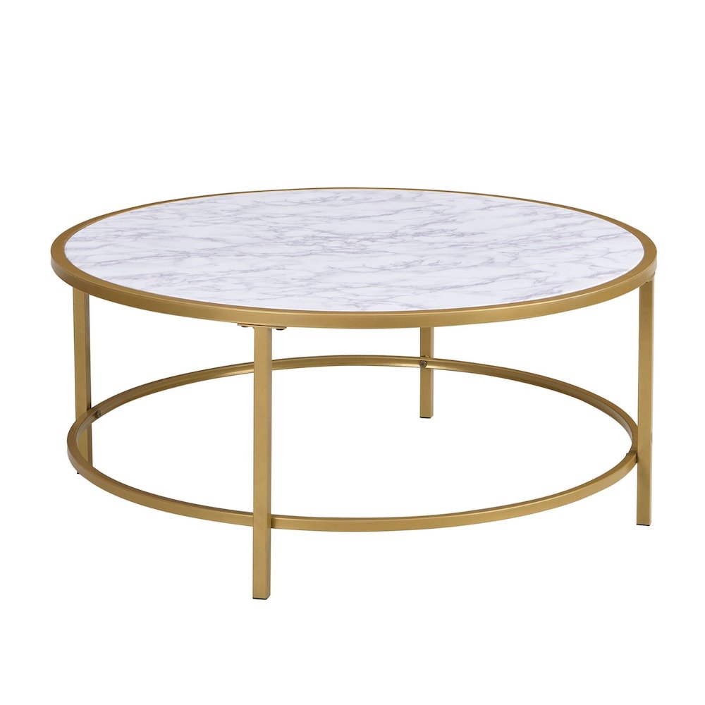 Verazano Faux Marble Top 36" Round Coffee Table - Gold. Picture 1
