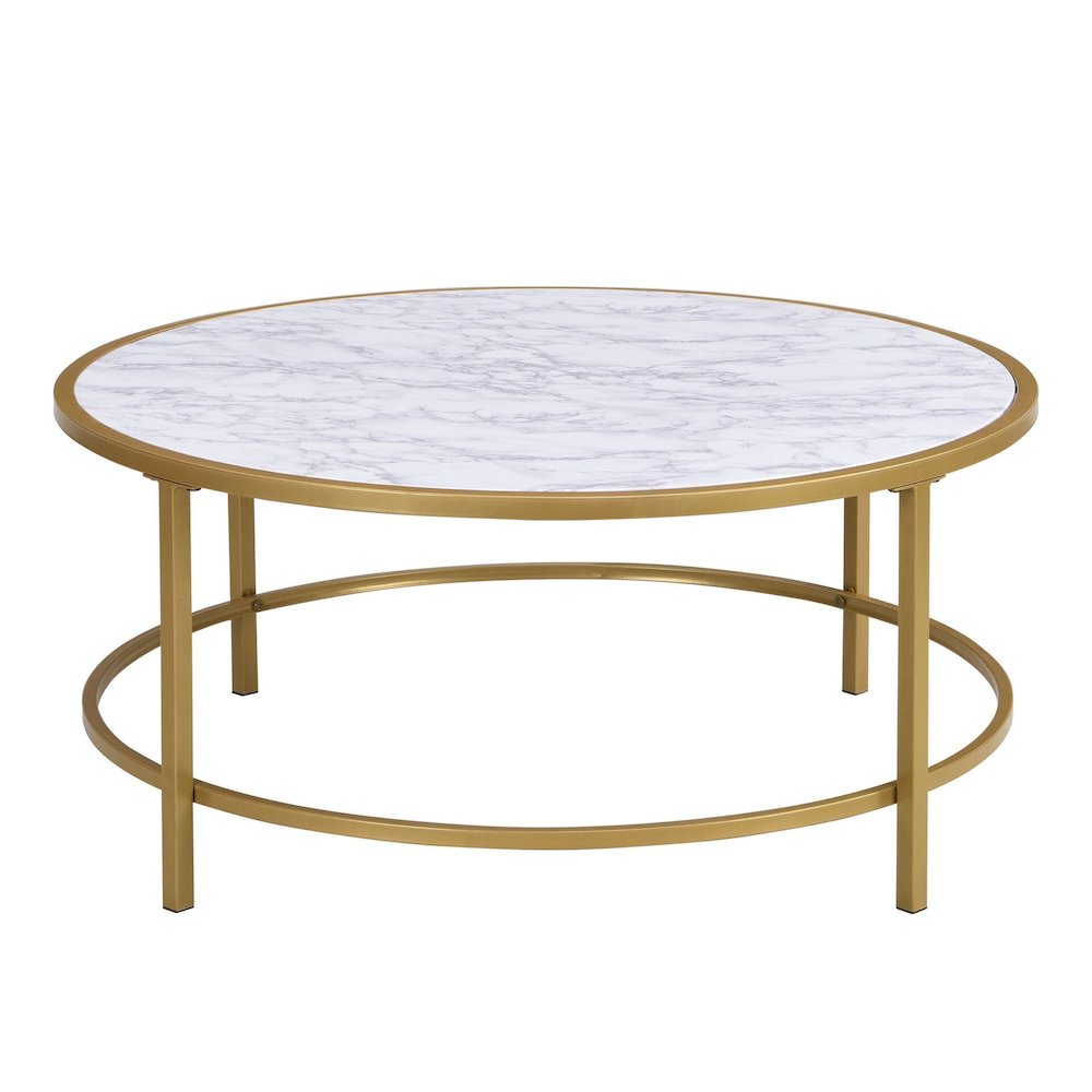Verazano Faux Marble Top 36" Round Coffee Table - Gold. Picture 2
