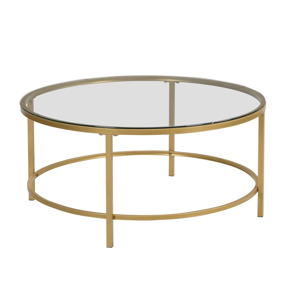 Verazano Glass Top 36" Round Coffee Table - Gold. Picture 1