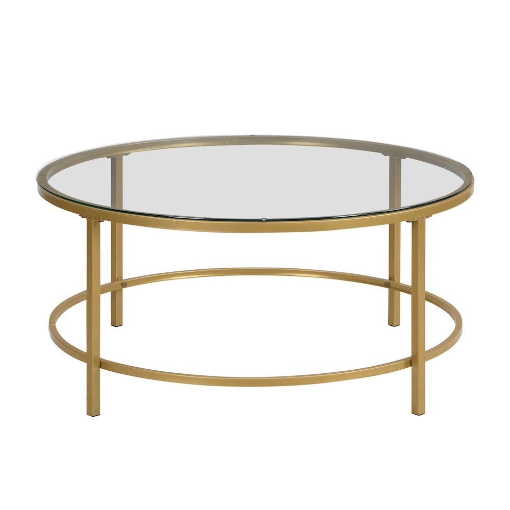Verazano Glass Top 36" Round Coffee Table - Gold. Picture 2