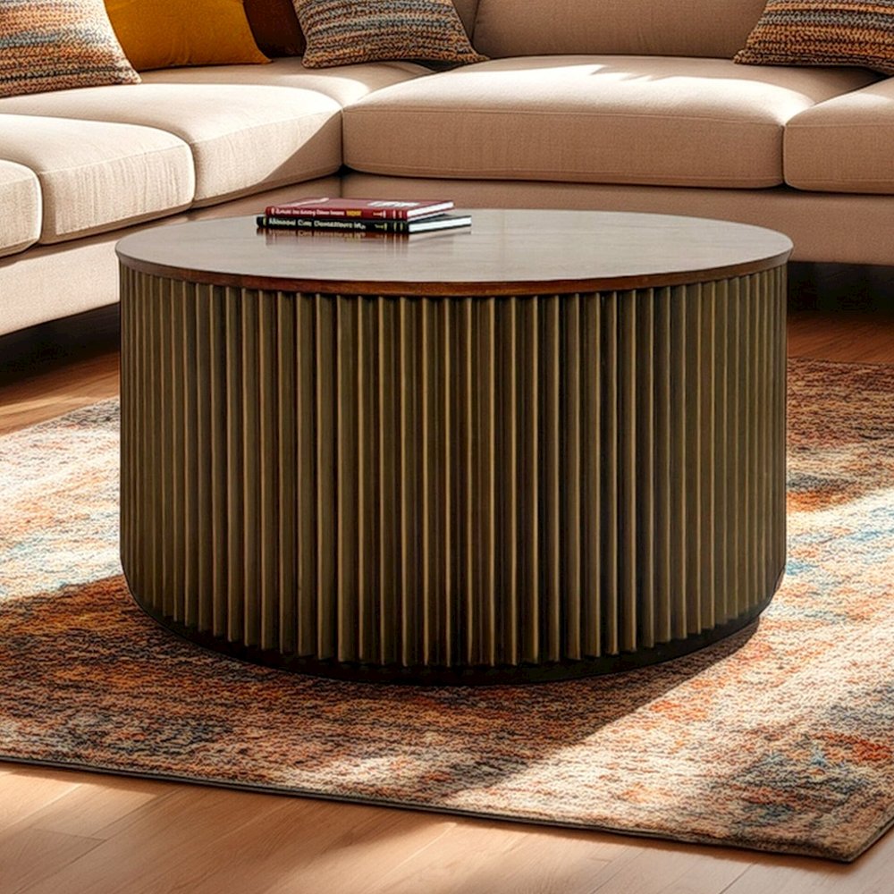 Harmony 36" Brass Groove Coffee Table - Black Honed. Picture 7