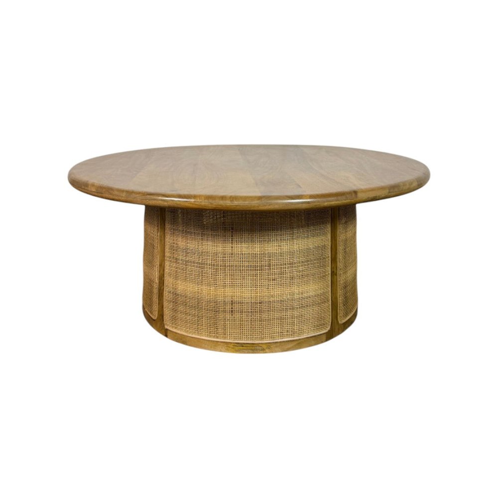 Marlowe 40" Cane Drum Base Coffee Table - Blonde Acacia. Picture 2