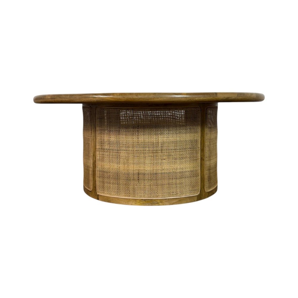 Marlowe 40" Cane Drum Base Coffee Table - Blonde Acacia. Picture 3