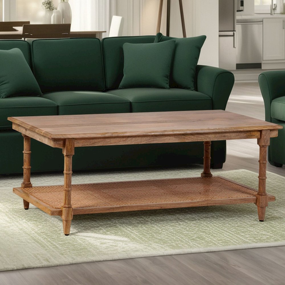 Chesterfield Wood & Cane Coffee Table - Natural. Picture 10