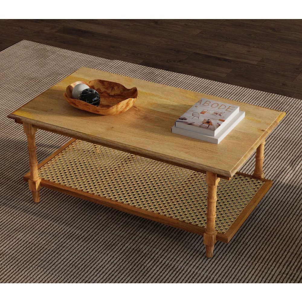 Chesterfield Wood & Cane Coffee Table - Natural. Picture 8