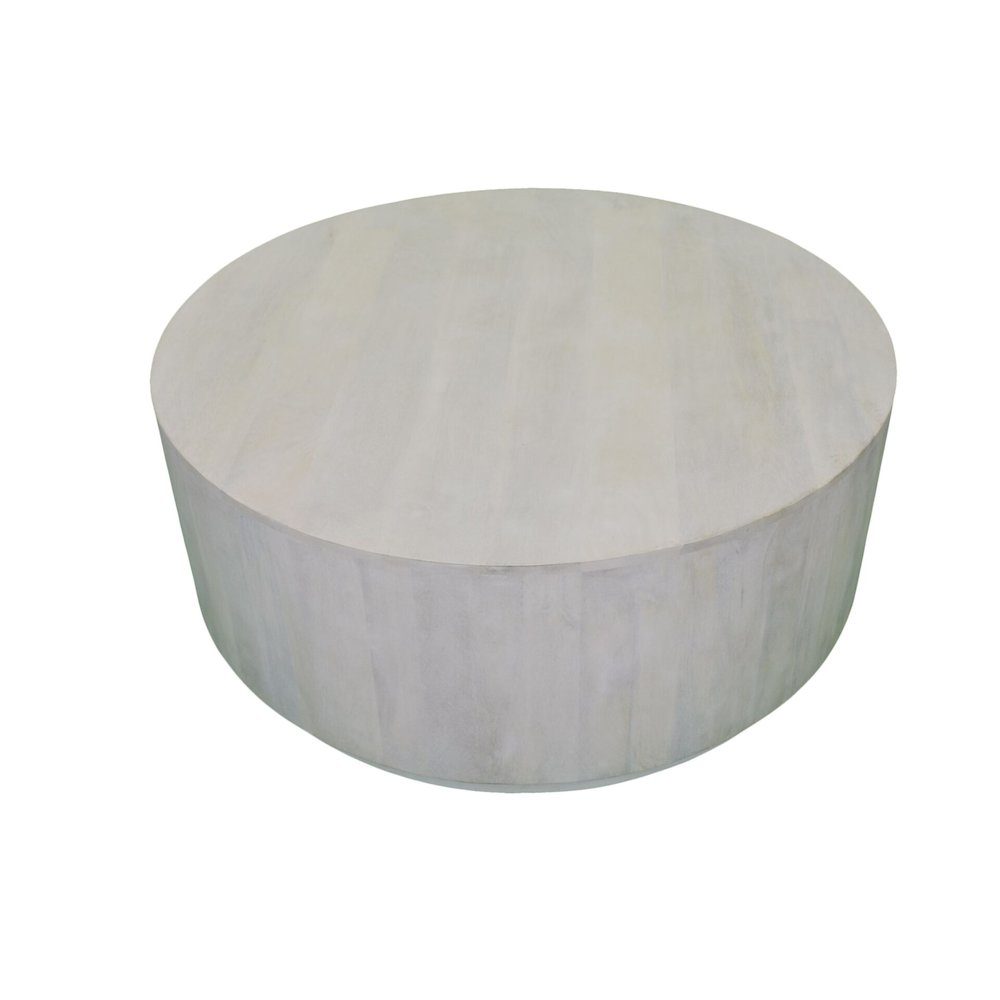 Tamia 42" Round Wooden Coffee Table - Distressed White. Picture 2