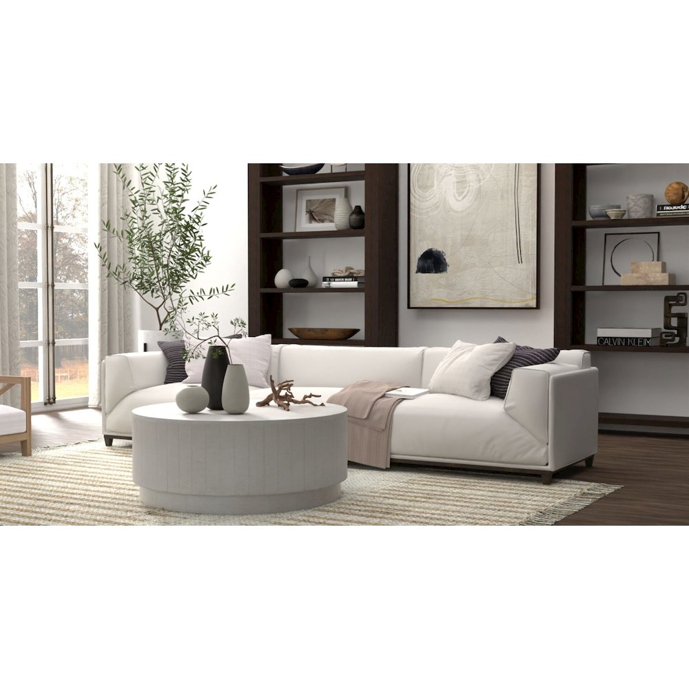 Tamia 42" Round Wooden Coffee Table - Distressed White. Picture 3
