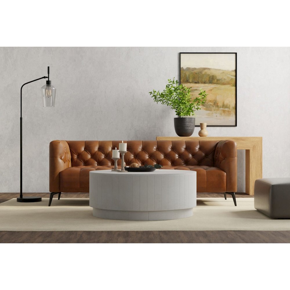 Tamia 42" Round Wooden Coffee Table - Distressed White. Picture 4