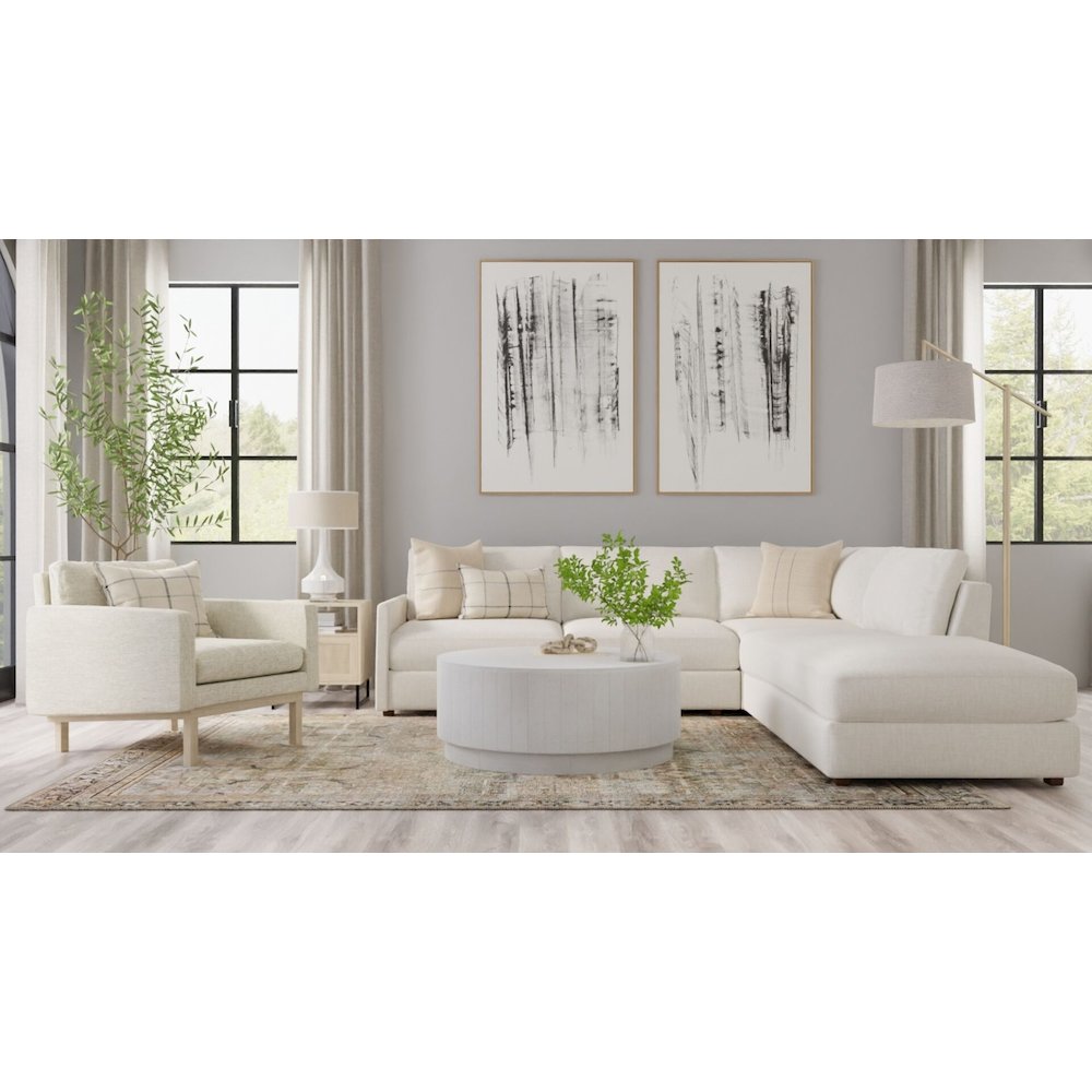 Tamia 42" Round Wooden Coffee Table - Distressed White. Picture 6