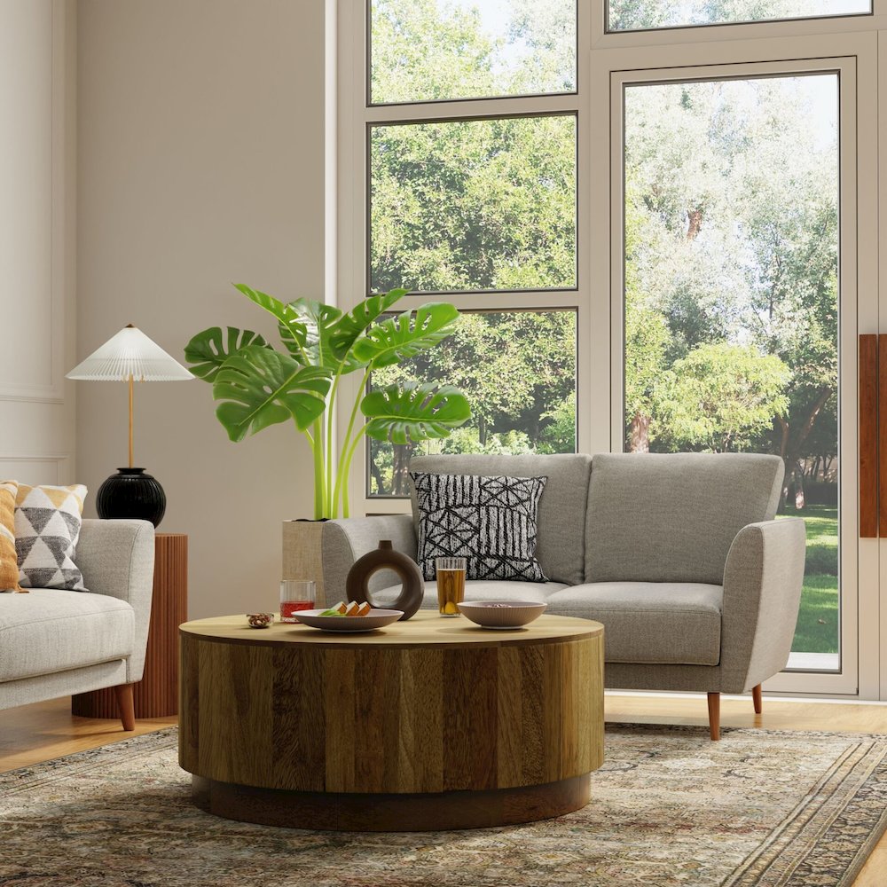 Tamia 42" Round Wooden Coffee Table - Natural. Picture 3