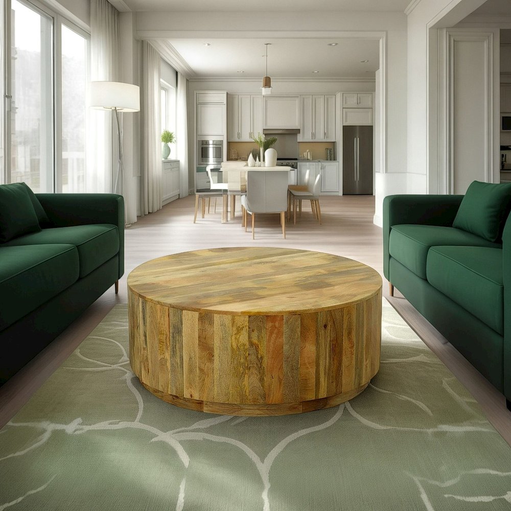 Tamia 42" Round Wooden Coffee Table - Natural. Picture 5