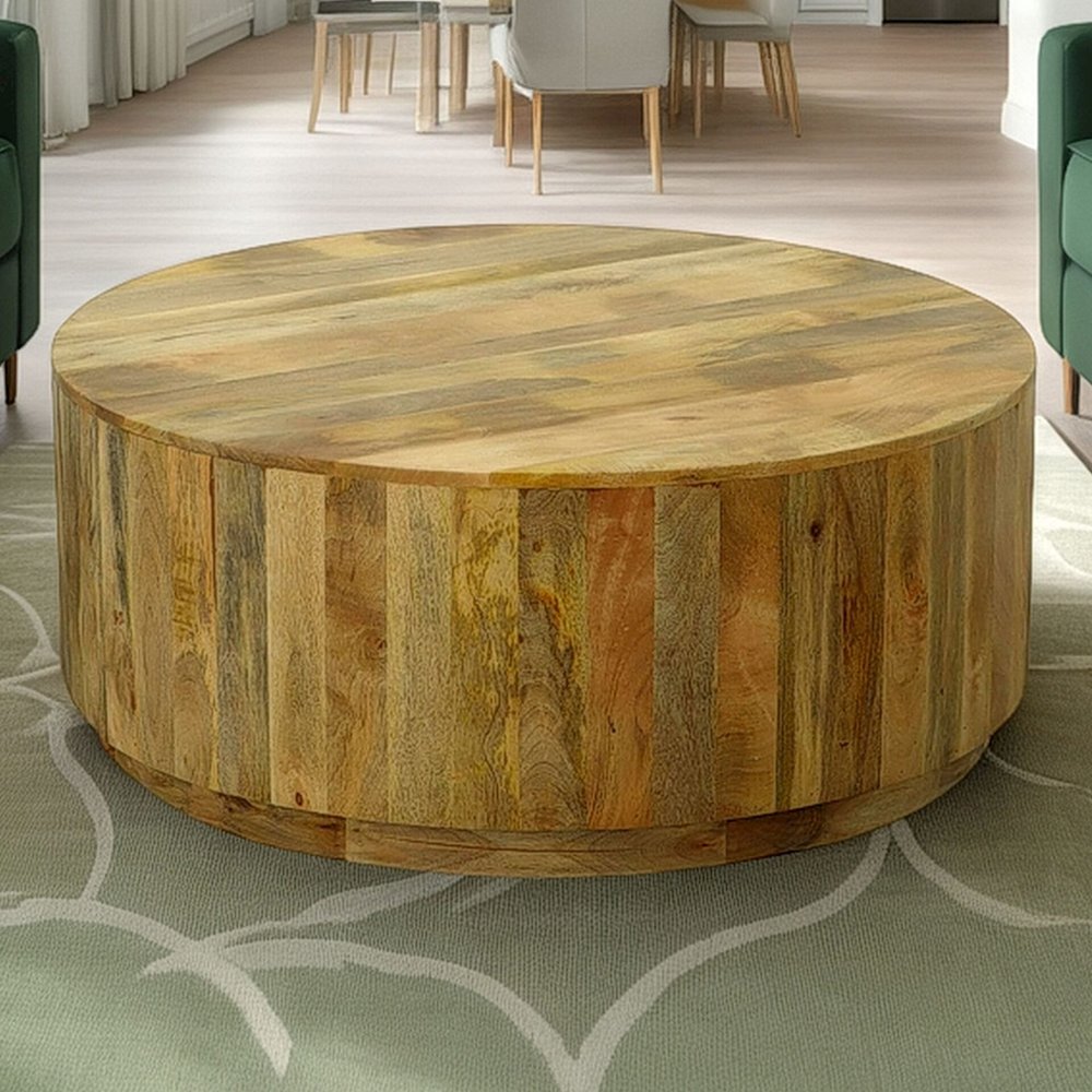 Tamia 42" Round Wooden Coffee Table - Natural. Picture 6