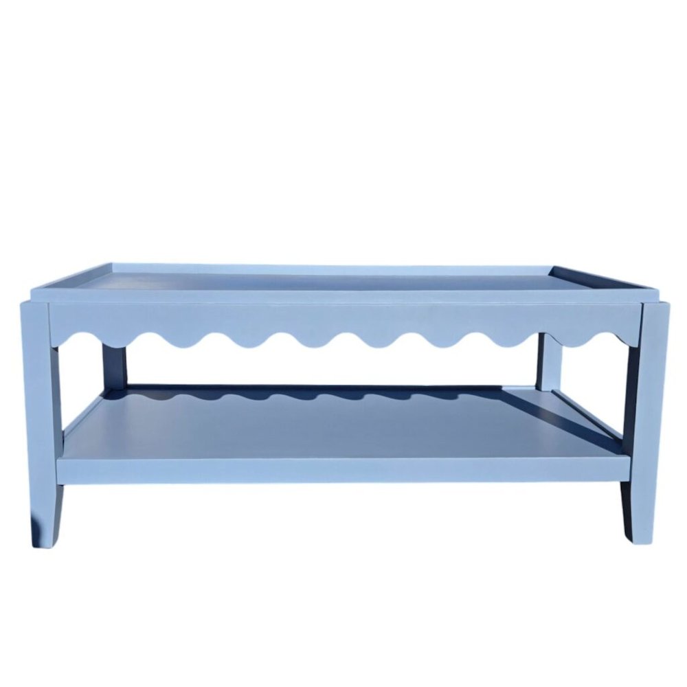 Scallop Coffee Table - Rectangular Mango Wood Side Table - Lower Shelf. Picture 1