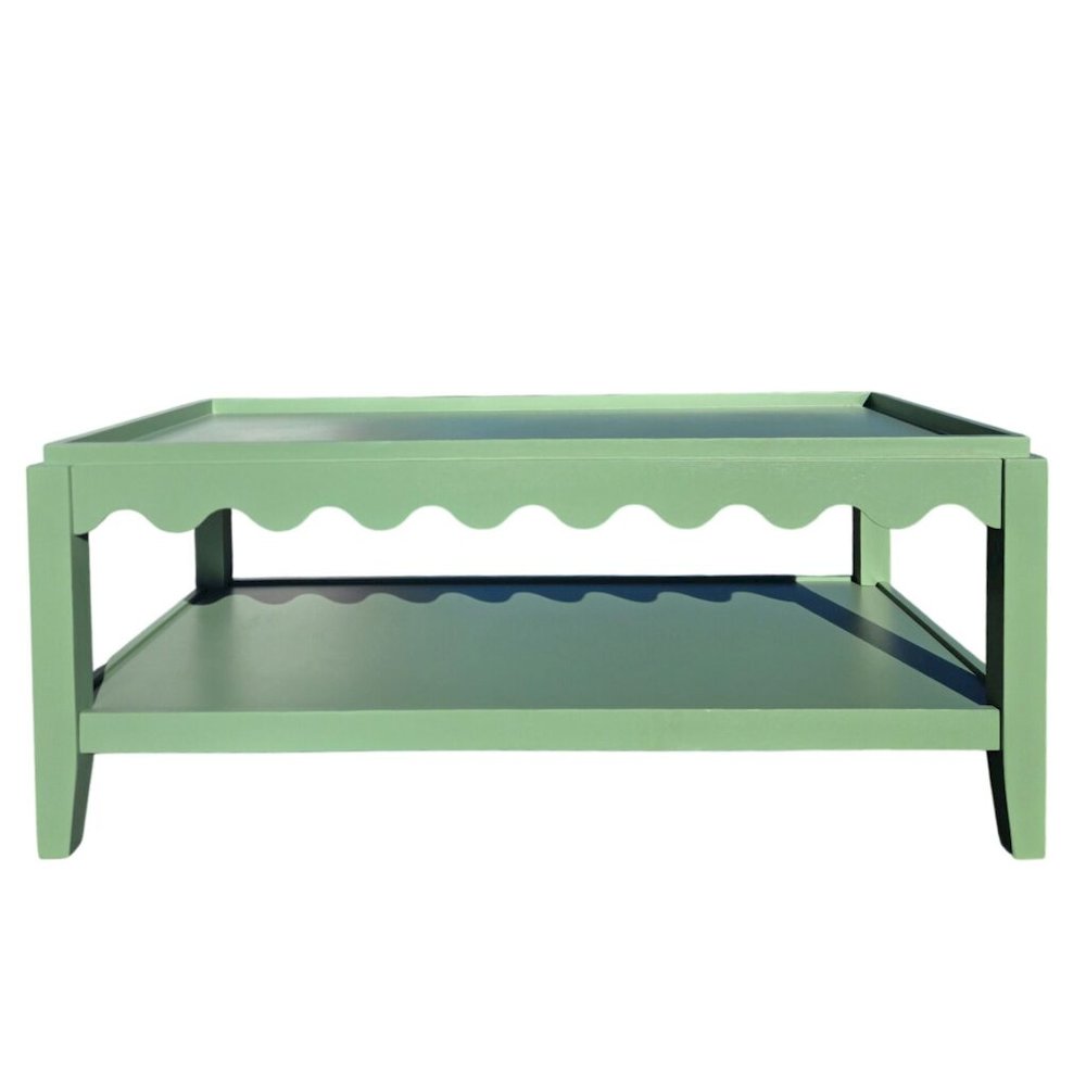 Scallop Coffee Table - Rectangular Mango Wood Side Table - Lower Shelf. Picture 1