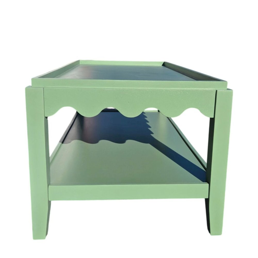 Scallop Coffee Table - Rectangular Mango Wood Side Table - Lower Shelf. Picture 10
