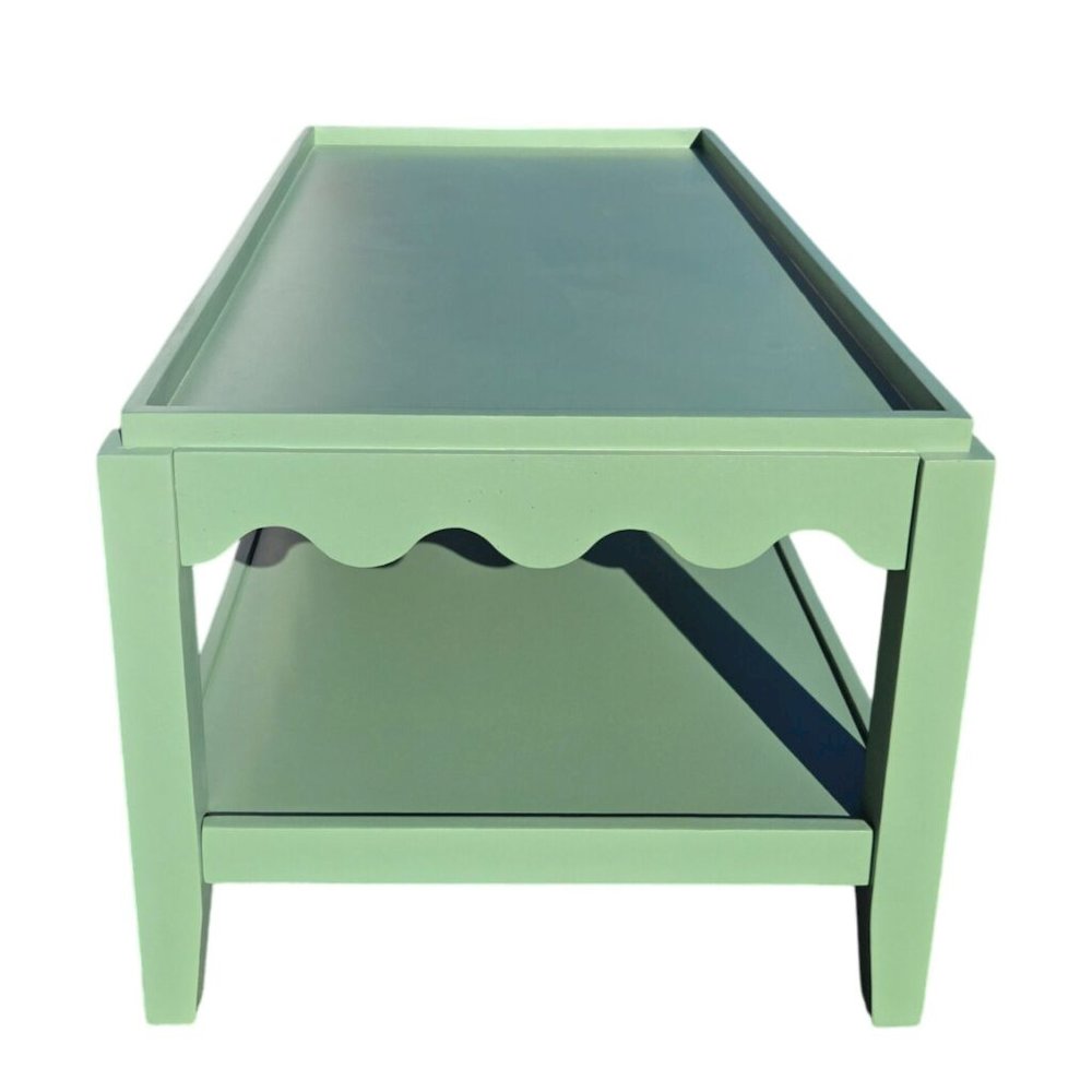 Scallop Coffee Table - Rectangular Mango Wood Side Table - Lower Shelf. Picture 5