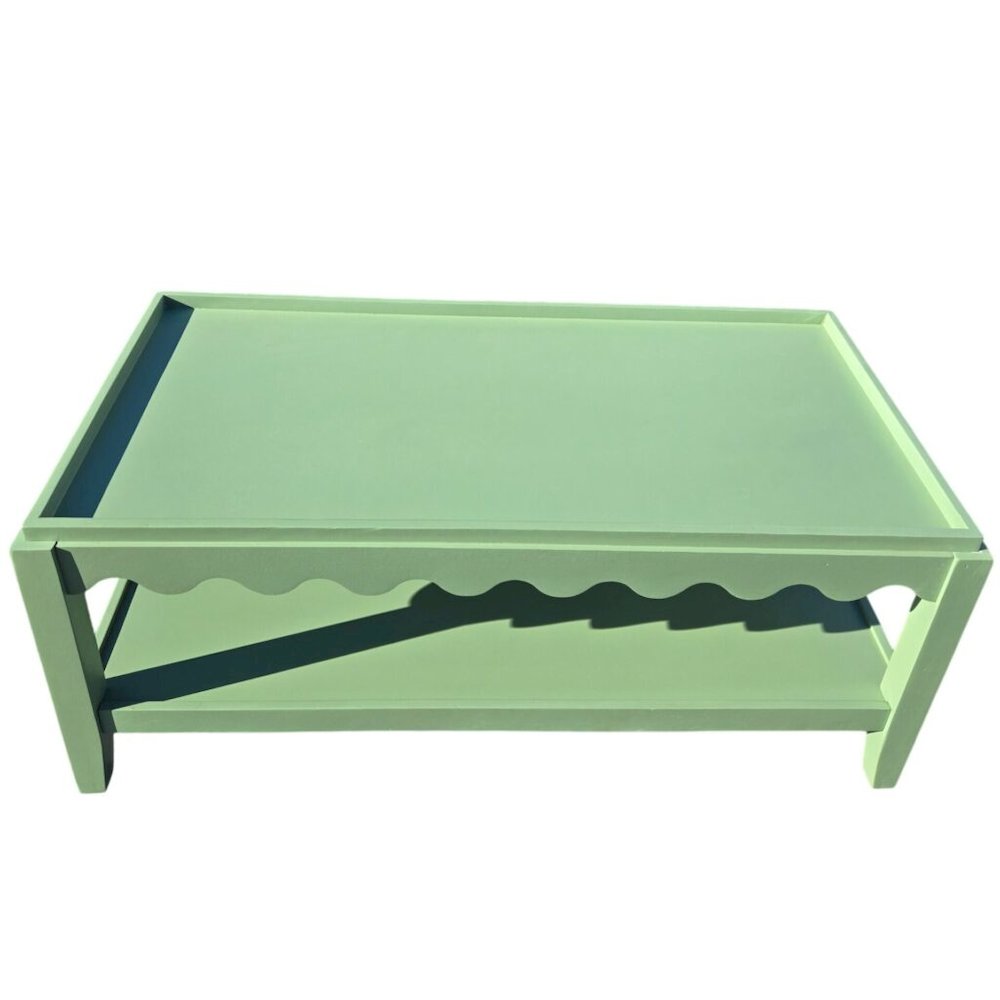 Scallop Coffee Table - Rectangular Mango Wood Side Table - Lower Shelf. Picture 6
