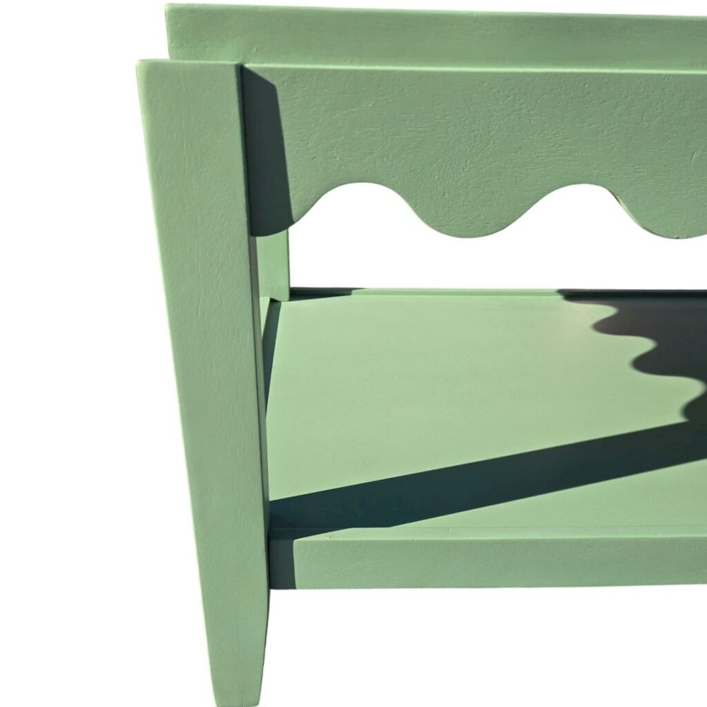 Scallop Coffee Table - Rectangular Mango Wood Side Table - Lower Shelf. Picture 7