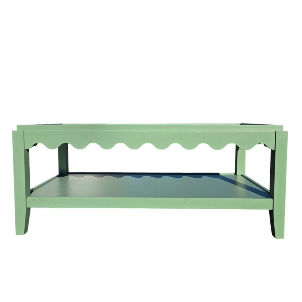 Scallop Coffee Table - Rectangular Mango Wood Side Table - Lower Shelf. Picture 11